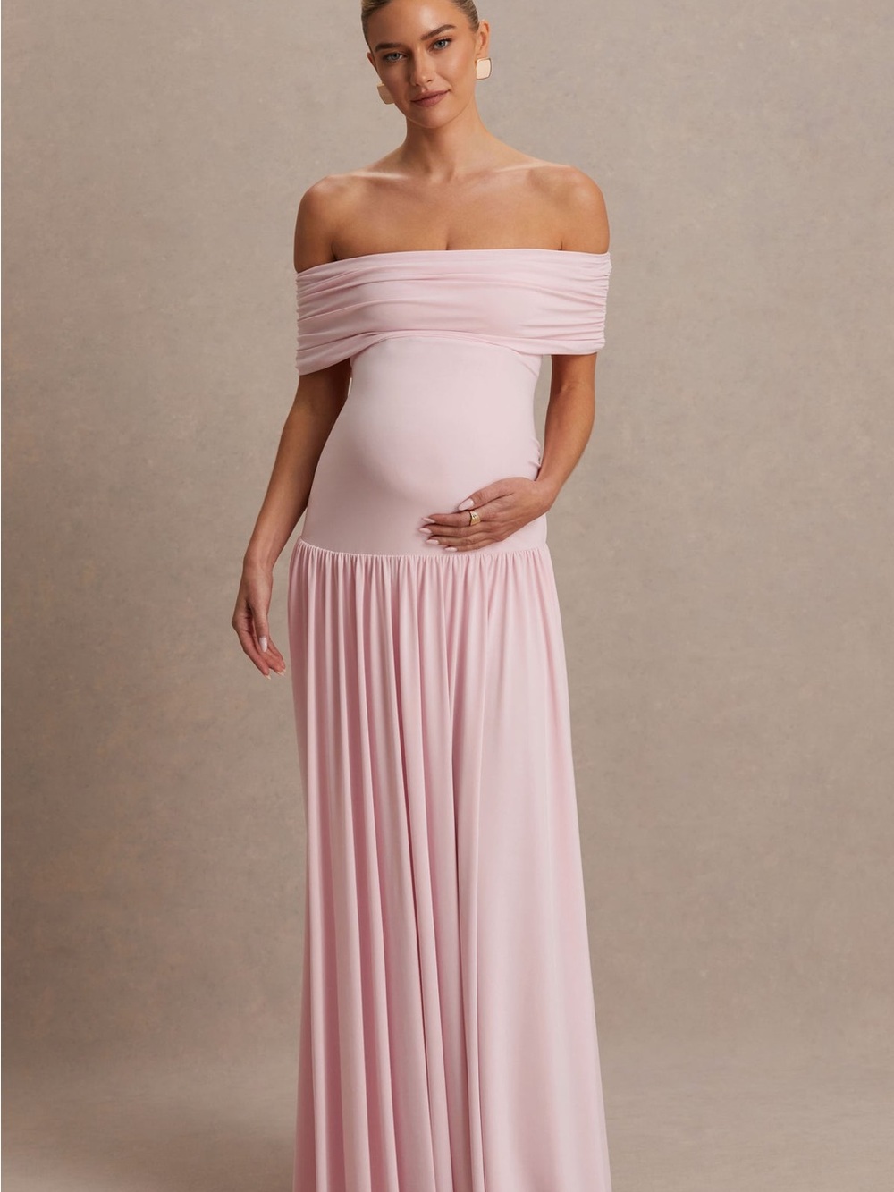 Club L London Juliette Off-Shoulder Blush Pink Maternity Gown